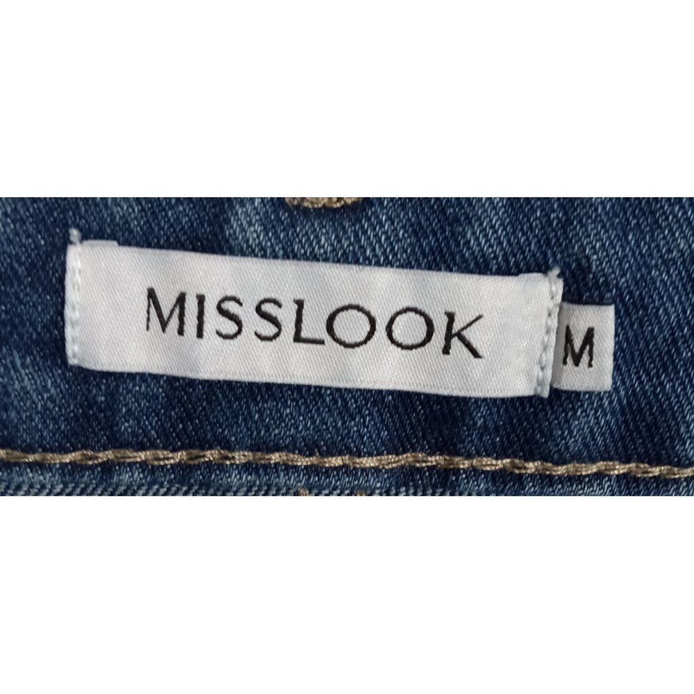MissLook Women's High Waist Printed Floral Blue Jeans  Raw Hem Sz Medium - Picture 5 of 8